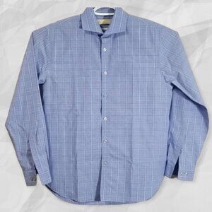 Michael Kors Men's  Dress Shirt Size 16" Neck Blue Check Button Down Slim Fit